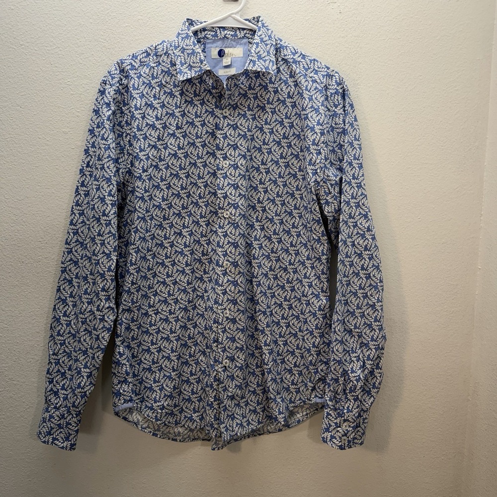 Boden Men's Size M Blue Print Slim Fit 100% Cotton Dress Shirt Preppy Button Up